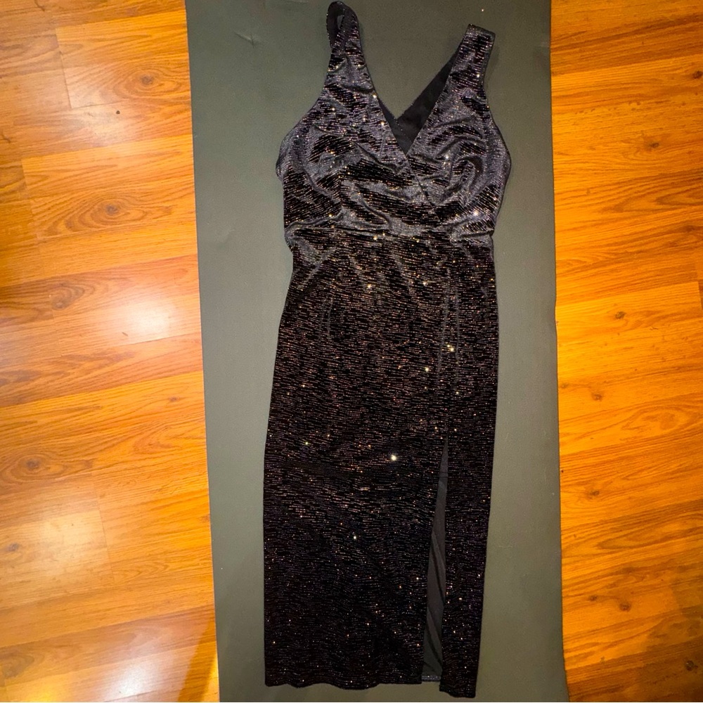 Black glitter sparkle midi dress